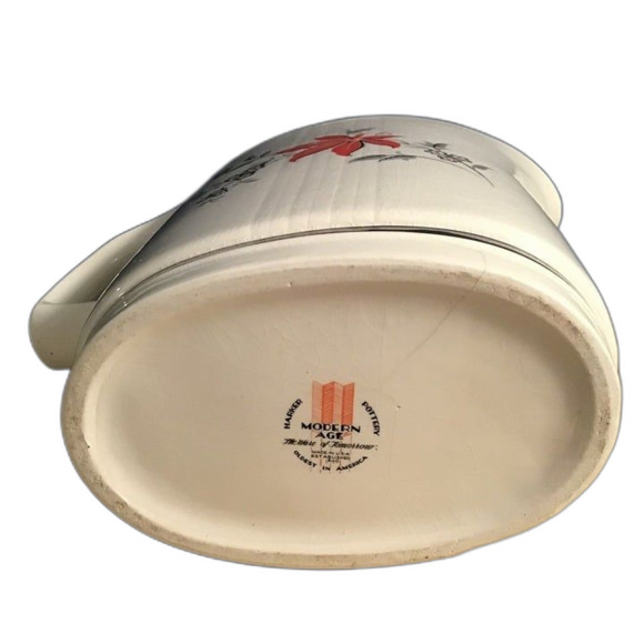 Vintage Modern Age Creamer Hand Painted Red Flowers With Yellow Gray Leaves - Picture 6 of 7